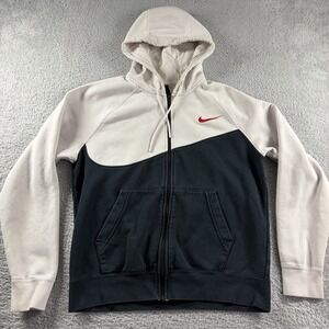 Nike Hoodie Mens Medium Full Zip Color Block Black White Red Center Swoosh